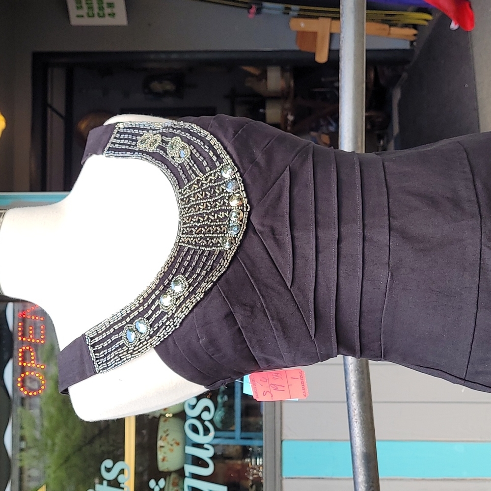 Jeweled Fitted Little Black Dress